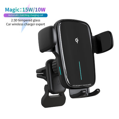 15W Fast Charging Wireless Car Phone Holder with Auto Matching Coil and Type C Connection